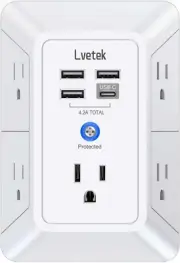 5 Outlet Extender with 4 USB Ports, 3-Sided Surge Protector Power Strip