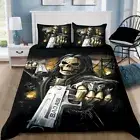 Quilt Duvet Doona Cover + Pillowcase Bedding Set - Skull Gunners Man