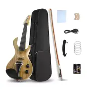 4/4 Big Jack Style 6-String Wooden Electric Violin With Case And Shoulder Stock