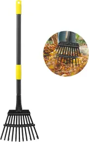 Leaf Rake for Gardening, Adjustable Metal Garden Rake for Leaves Long Handle 30-