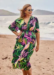 [Taking Shape] Taking Shape Natural Tropicana Maxi Dress Size 14-16 in Print, Viscose - Plus Size Women's Clothing Print
