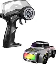 COOWIN Mini RC Drift Car with Cool Lights, 1:64 Rechargeable 2.4GHz Remote Control Car for Kids Adults (Grey)