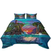 Stunning Art Sunset Sunken Ship and Lighthouse Coverlet
