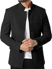 [Tankaneo] Mens Casual Suit Blazer Jackets Stand Mandarin Collar Lightweight Lined Sport Coats Business Coats