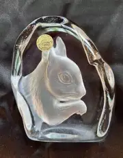 Cristal D'Arques Frosted Etched Squirrel Paperweight Lead Crystal France 4 1/2"