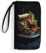 [BFGWK] Large Wallet Novelty Sandwich Printing Long Wallet With Zipper Leather Wallet Suitable For Both Men And Women, style, 19.7x10.5cm, 现代风格