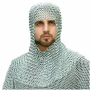 Aluminum Chainmail Hood Round neck Chain mail Coif Medieval Hood Reenactment