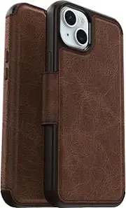 OtterBox Strada Case for iPhone 15 Plus for MagSafe, Shockproof, Drop Proof, Premium Leather Protective Folio with Two Card Holders, 3X Tested to Military Standard, Brown