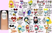 60x DISNEY WINE Nail Art Decals + Free Gems Funny Naughty Novelty Glasses Glass