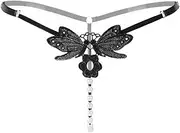 [SAKVILSEC] Women G-String Butterfly Embroidery Pearl G-String Low-Waist Thongs Briefs