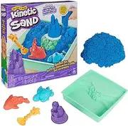 Kinetic Sand Sandbox Set, 1lb Blue Play Sand, Sandbox Storage, 4 Molds and Tools, Sensory Toys for Kids Ages 3+