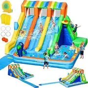 FBSPORT Inflatable Water Bounce House, Large Bounce Castle with 3 Slide for Kids, Inflatable Water Slide with Splash Pool, Climbing, Toss Rings, Basketball Hoop, Bouncy House for Outdoor Indoor