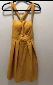 Topshop Mustard Yellow Cross-Back Fit & Flare Dress – Size S (US 4)