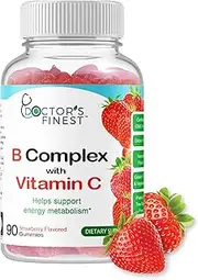 Doctors Finest Vitamin B Complex Gummies, Vegan, GMO-Free Gluten Free, Great Taste Natural Strawberry Flavor Gummy Vitamins, with 6 B Vitamins, Energy Support Dietary Supplement, for Adults 90 Gummies