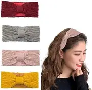 Knitted Headband,4 Pieces Winter Knitted Headband Crochet Turband Ear Warmer Winter Braided Head Wraps for Women Girls (Style 1, One size)