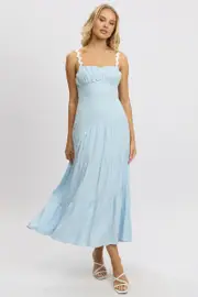 Blue Maxi Dress Tiered Ric Rac - Size 16XL, Women's Maxi Dress