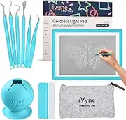 iVyne Complete Set Rechargeable A4 Light Pad, Weeding Tools for Vinyl, Weeding Scrap Collector for Cricut and Silhouette Machines for Every Weeding, Tracing, Drawing Projects (Blue)