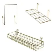 FRIADE Gold Grid Basket with Hooks,Bookshelf,Display Shelf for Wall Grid