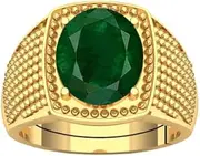 [DINJEWEL] Natural 9.25 Carat Emerald Panna Gold Plated Adjustaible Ring Lab Approved Gemstone, Metal, Emerald