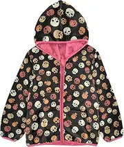 [GuoChe] Sherpa Fleece Girls Happy Halloween Skulls Black Toddler Girl Jacket Peach Toddler Fleece Zip Up 3-10T