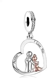 [Mon & Sons] Auntie I Love You Heart Niece Gift Charm Bead Pendant 925 Sterling Silver Dangle Compatible With Pandora Charm Bracelet, Metal