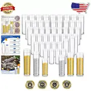 60 Pcs Clear Coin Tubes - Assorted Sizes for Nickel, Dime, and Quarter Storage
