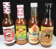 RARE! x4 hot sauce GLASS COLLECTIBLE BOTTLE New Old Stock Hellbanero CaJohns