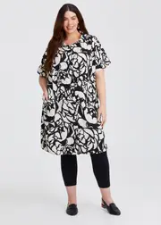 [Taking Shape] Taking Shape Natural Print Shirt Dress Size 20 in Black / Ivory - Plus Size Women's Dresses Black / Ivory
