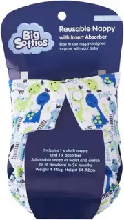 Big Softies Reusable Nappy with Insert Absorber, Dino