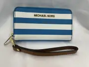 Michael Kors Jet Set Travel stripe large Phone Wallet Wristlet Blue/ White