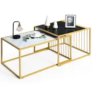 Giantex 2PCS Nesting Coffee Table Side Table w/Faux Marble Tabletop Metal Frame End Table Home Office