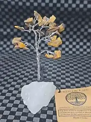 TIGER EYE BONSAI 4" TREE Of LIFE ON QUARTZ CRYSTAL BASE