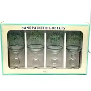 Waverly Garden Room Wine Goblets Clear w Green Trim 12 oz Glasses Set of 4 NIB