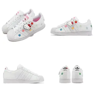 【adidas 愛迪達】休閒鞋 Superstar J 大童 女鞋 白 粉紅 HELLO KITTY 貝殼頭 愛迪達(ID7279)