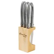 Laguiole Jean Neron 6pc. Steak Knife Set in Slimline Wooden Block - Stainless Steel