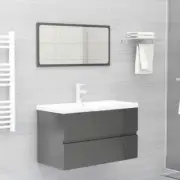 3 Pcs Bathroom Furniture Set High Gloss Grey Sink Cabinet Basin Mirror Chipboard