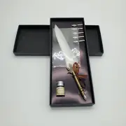 Writing Feather Calligraphy Pen Dip Set with Ink and Nibs