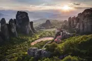 Landscape greece nature monastery meteora cliff Custom Gaming Mat Desk