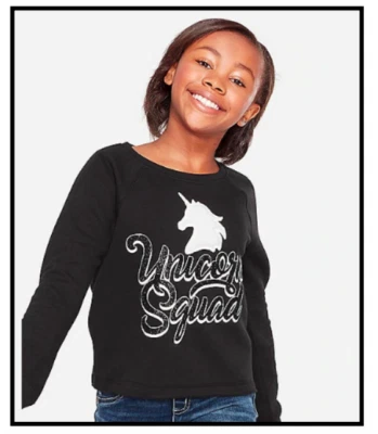 *NEW* JUSTICE GIRLS SIZE 8 10 UNICORN SQUAD GLITTER COZY SWEATSHIRT PULLOVER TOP