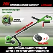 20V Lithium Grass Trimmer Lawn Grass Edge Brush Cutter w/ Blade & Wheel 2Battery