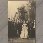 4x6" Tall Alien Skeleton Formal Crowd Retro Vintage Look Photograph Style