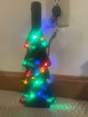 Frosted Green Glass Bottle Christmas Tree With Multi Colored Lights 12 In Tall