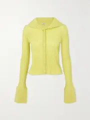 [Loewe] ON - Embellished Ribbed-knit Cardigan - Yellow - small small Yellow