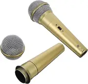 2pcs Simulation Microphone Model Mic Prop Costume Pretend Stage Microphone Fake Mic Stage Props Music Studio Decor Plastic Golden