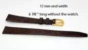 Genuine Leather Brown Ladies Watch Band 12 mm end Regular with gold clasp