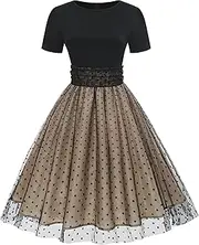 [Wellwits] Women's Mesh Overlay Party Cocktail Formal Vintage Gothic Dress