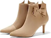 [Ermonn] Womens Pointed Toe Ankle Boots Stiletto Heels Side Zipper Bow Faux Suede Booties Wedding Dress Shoes