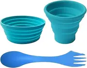 Ecoart Silicone Collapsible Bowl Cup Set with Spork for Outdoor Camping Hiking Travel - Set of 3