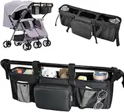 WADY Stroller Organizer for Double Strollers - Large Storage Bag with Bottle & Cup Holders, Parent Console for Side-by-Side & Jogger Strollers, Durable & Spacious Accessory