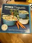 PYREX 3 PIECE CASSEROLE SET SNOWFLAKE BLUE CORNING NEW. Factory sealed box.